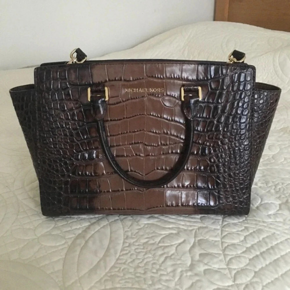 Michael Kors Large Selma Leather Satchel in Crock Ombré (mocha-expresso color) - Picture 1 of 5